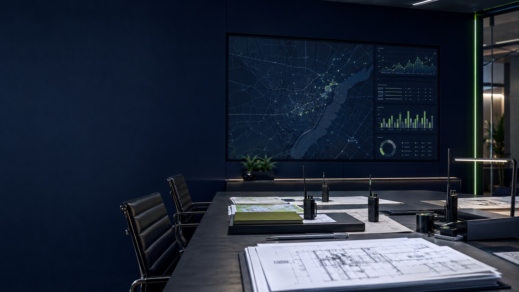 Executive crisis-planning room prepared for coordinated decision-making