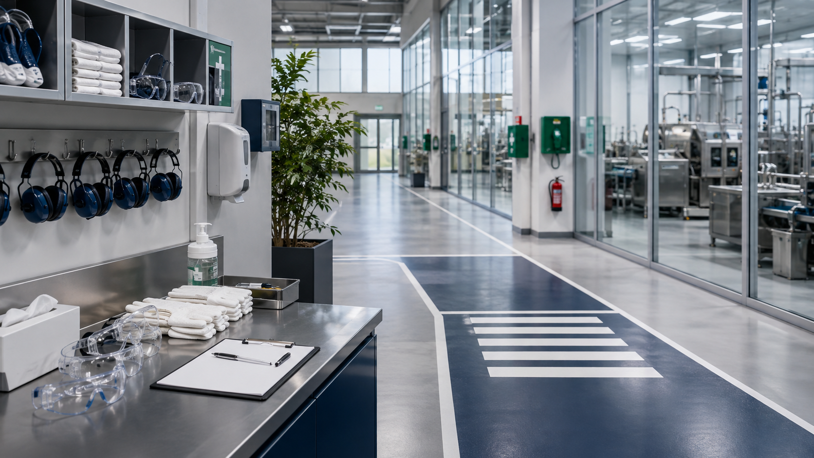 Organized workplace safety station and protected production environment